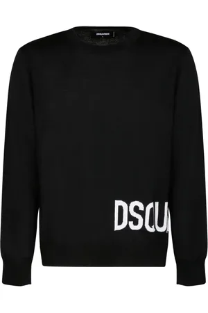 Dsquared2 Strik, Herre, Sort, XL, Uld, Sort Logo Intarsia Sweater