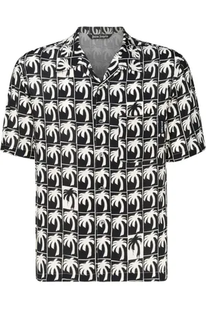 Palm Angels Skjorte, Herre, Sort, L, Sort Grafisk Print Bowling Skjorte