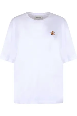 Maison Kitsuné Top, Dame, Hvid, L, Bomuld, Hvid T-shirt med Speedy-Fox applikation