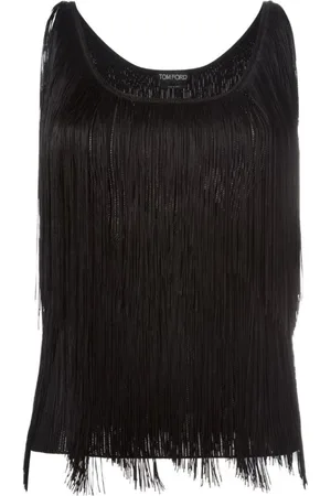 Tom Ford Top, Dame, Sort, S, Sort Frynset Tank Top Kvinde