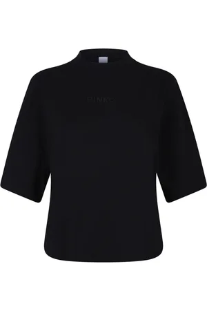 Pinko Top, Dame, Sort, L, Bomuld, Sort broderet logo T-shirt
