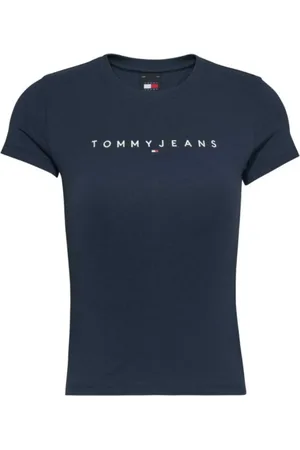 Tommy Hilfiger Top, Dame, Blå, S, Bomuld, Mørkeblå T-shirt med broderet logo