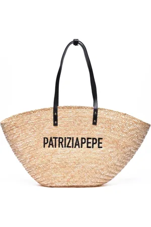 Patrizia Pepe Taske, Dame, Brun, ONE SIZE, Uld, Raffia Shopper Taske med Aftagelig Pose