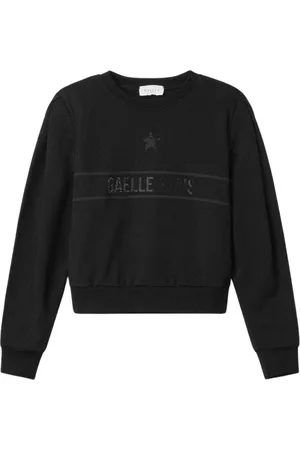 GAËLLE Sweathshirts & Hoodies, Dame, Sort, L, Bomuld, Sort Bomulds T-shirt med Logo Print og Rhinestones