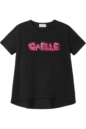 GAËLLE Top, Dame, Sort, S, Bomuld, Håndbroderet Jersey Halværmet Top
