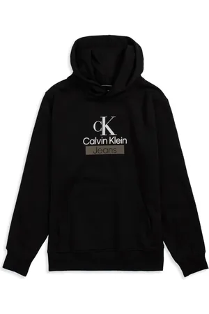 Calvin Klein Sweathshirts & Hoodies, Herre, Sort, 2XS, Uld, Sort hættetrøje med centralt logo-lomme