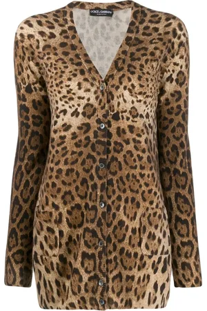 Dolce & Gabbana Strik, Dame, Brun, 2XS, Leopard Cardigan Sweaters Made in Italy