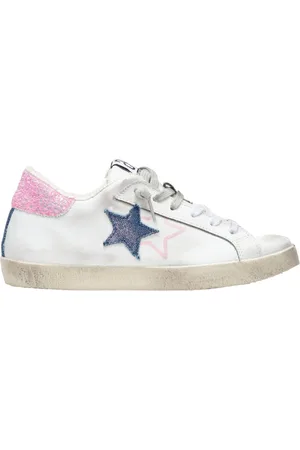 2STAR Sko, Dame, Hvid, 36 EU, Læder, Glitter Pink Læder Sneakers