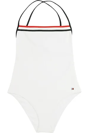 Tommy Hilfiger Badetøj, Dame, Hvid, L, Nylon, Elegant Rygløs Stribet Badedragt