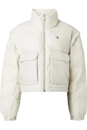 Calvin Klein Jakke, Dame, , XL, Uld, Mixed Media Puffer Jakke med Logo