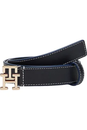 Tommy Hilfiger Tilbehør, Dame, Blå, 90 CM, Læder, Læderbælte med ikonisk spænde