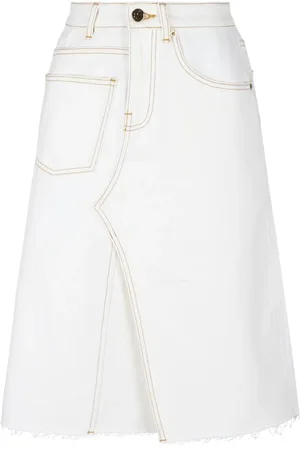 Tory Burch Nederdel, Dame, Hvid, 3XS, Denim, Hvid Denim Nederdel med Kontrastsyning