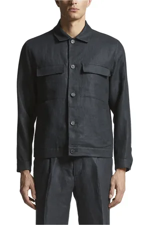 PESERICO SIGN Jakke, Herre, Blå, L, Ren hør gabardine overshirt
