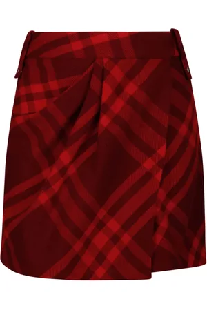 Burberry Nederdel, Dame, Rød, 2XS, Uld, Tjekmønster uld miniskørt