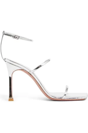 Amina Muaddi Sko, Dame, Grå, 37 EU, Læder, Sølv Læder Sandaler Elegant Design