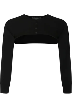 Dolce & Gabbana Strik, Dame, Sort, XS, Sort Stræk Cropped Cardigan Sweater