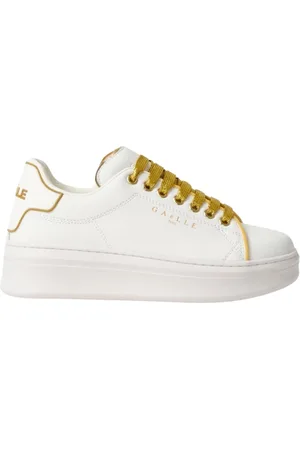 GAËLLE Sko, Dame, Hvid, 40 EU, Læder, Gyldne lædersneakers med gummipatch