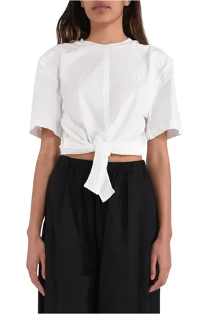 Pinko Top, Dame, Hvid, S, Bomuld, Vintage bomuldst-shirt med frontknude