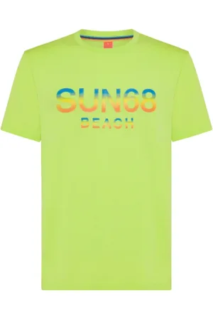sun68 Top, Herre, Grøn, XL, Bomuld, Gul Bomuld Stor Logo T-shirt