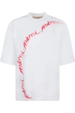 Marni Top, Dame, Hvid, 3XS, Bomuld, Hvid bølget logo t-shirt