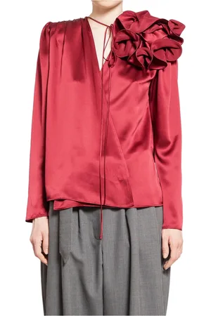 MAGDA BUTRYM Bluser & Skjorter, Dame, Rød, XS, Uld, Bordeaux Silkebluse med 3D-blomst
