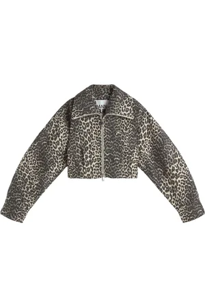 Ganni Jakke, Dame, Flerfarvet, M, Leopard Print Canvas Jacket