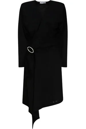 The Attico Kjole, Dame, Sort, 2XS, Uld, Sort Uld Wrap Kjole Front Slids