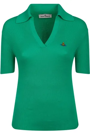 Vivienne Westwood Top, Dame, Grøn, L, Bomuld, Grøn Polo Skjorte med Ribbede Detaljer