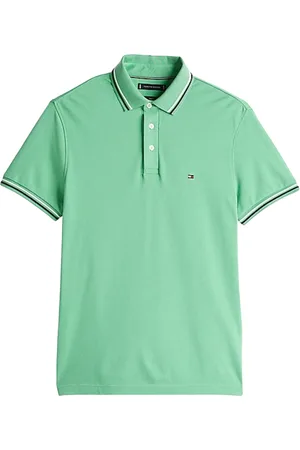 Tommy Hilfiger Top, Herre, Grøn, L, Bomuld, Slim Fit Tippet Polo Skjorte