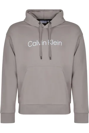 Calvin Klein Sweathshirts & Hoodies, Herre, Grå, XL, Bomuld, Grå Logo Print Hoodie