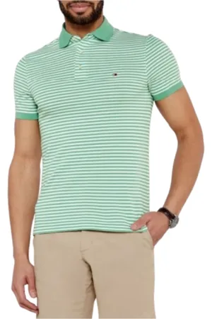 Tommy Hilfiger Top, Herre, Grøn, XL, Bomuld, Slim Fit Polo Shirt Grøn Forår/Sommer Kollektion