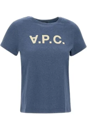 A.P.C. Top, Dame, Blå, S, Uld, Blå Logo T-shirt Rund Hals