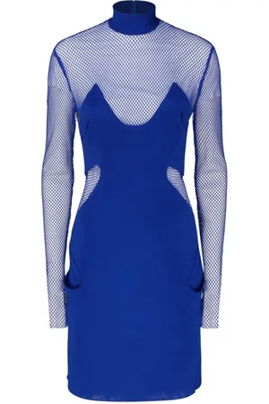 Tom Ford Kjole, Dame, Blå, XS, Koboltblå Mesh Panel Minikjole