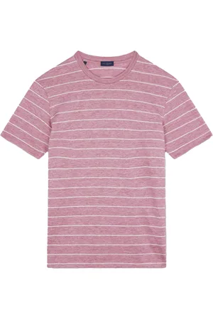 Paul & Shark Top, Herre, Lyserød, S, Linned, Stribet Linned Jersey T-shirt