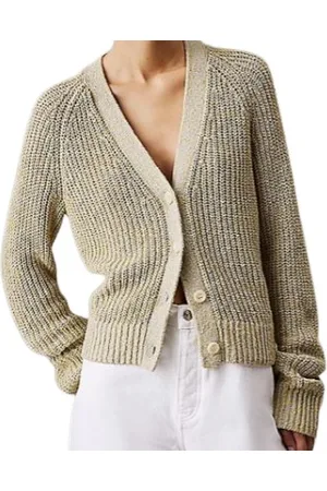 Calvin Klein Strik, Dame, Grøn, XS, Multifarvet Strikket Cardigan Sweaters