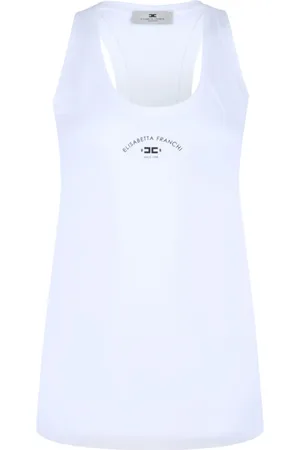 Elisabetta Franchi Top, Dame, Hvid, XS, Bomuld, Hvid Tank Top med Racerback Halsudskæring
