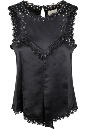 Isabel Marant Top, Dame, Sort, XS, Satin, Sort Amaya Tank Top Blonder Kant