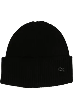 Calvin Klein Tilbehør, Dame, Sort, ONE SIZE, Sort Beanie Hat med Logo