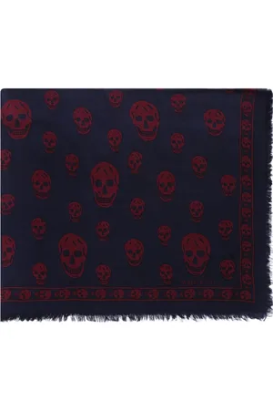 Alexander McQueen Tilbehør, Herre, Blå, ONE SIZE, Silketørklæde med kranie motiv