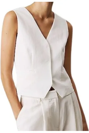 Calvin Klein Jakke, Dame, Hvid, XS, Hvid V-hals ærmeløs Gilet
