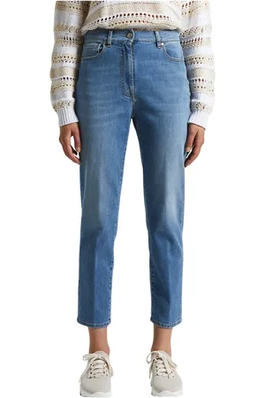 PESERICO SIGN Jeans, Dame, Blå, M, Bomuld, Slim jeans i letvægt vasket komfort bomuldsdenim