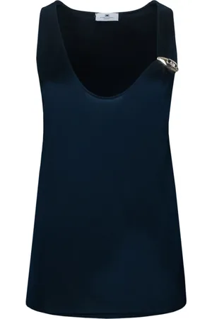 Elisabetta Franchi Top, Dame, Blå, M, Uld, Mørkeblå Blank Ærmeløs Top