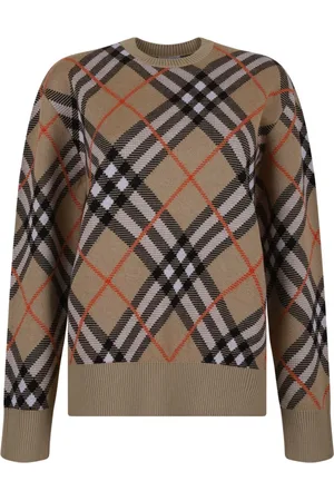 Burberry Strik, Dame, Brun, M, Uld, Vintage Check Jumper Sweaters