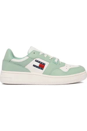 Tommy Hilfiger Sko, Dame, Grøn, 42 EU, Læder, Grøn og hvid lædersneakers