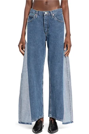 E.L.V. Denim Jeans, Dame, Blå, W25, Denim, Flared Denim Jeans med Asymmetriske Hem