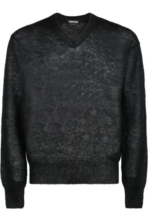 Tom Ford Strik, Herre, Sort, XL, Sort Mohair Semi Sheer Jumper