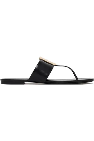 Tory Burch Sko, Dame, Sort, 36 EU, Læder, Sorte lædersandaler med metallogo