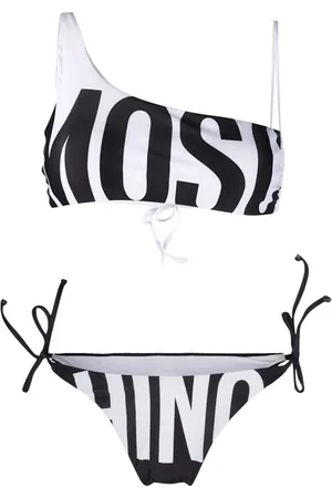 Moschino Badetøj, Dame, Hvid, L, Asymmetrisk Bikini Sæt Hvid Print