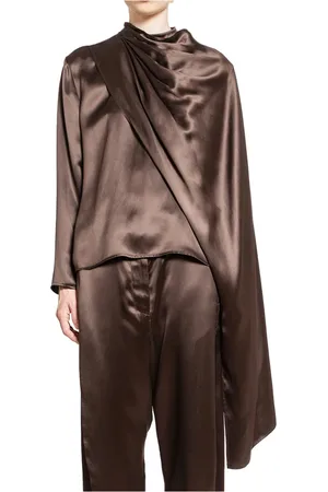 MAGDA BUTRYM Bluser & Skjorter, Dame, Brun, XS, Satin, Silke Satin Brun Bluse