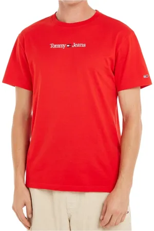 Tommy Hilfiger Top, Herre, Rød, S, Bomuld, Klassisk Lineær Rød Bomuld T-Shirt
